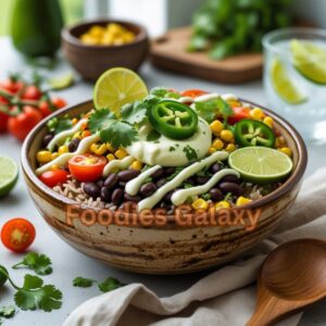 Vegetarian Burrito Bowl with Avocado Crema