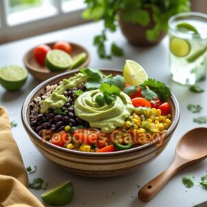 Vegetarian Burrito Bowl with Avocado Crema