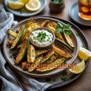 Crispy Air-Fried Zucchini Fries with Garlic Dip