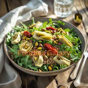 Farro Salad with Arugula, Artichokes and Pistachios
