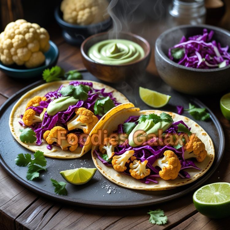 Crispy air fryer cauliflower tacos with avocado lime sauce - easy vegetarian meal ready in 25 minutes