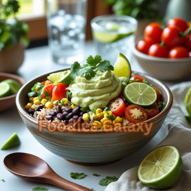 Vegetarian Burrito Bowl with Avocado Crema