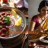 Authentic Indian Rajma Chawal served with fluffy basmati rice, garnished with coriander and onions, plated traditionally for an international food audience